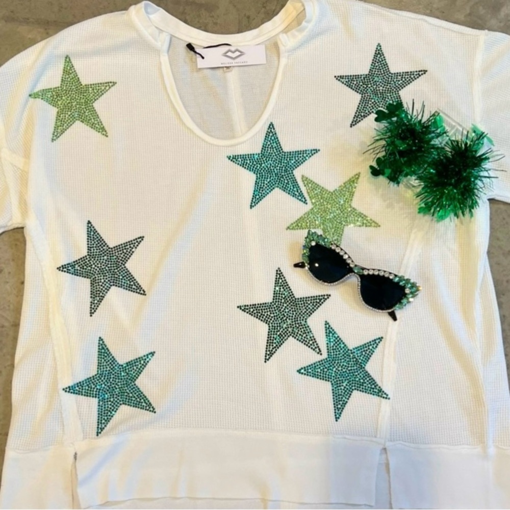 Fortune Star Rhinestone U-Neck Top